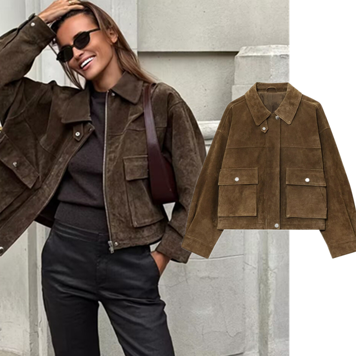 Women'S Fashion Bomber Jacket - Płaszcz zimowy Maxdutti Minimalistyczny Retro Luźny