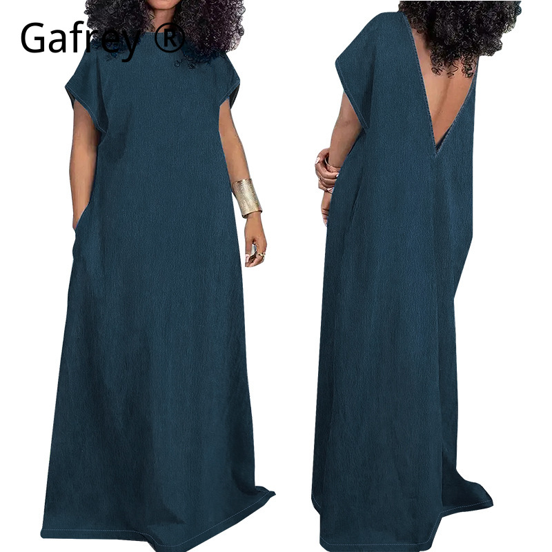 Women Fashion Jeans - Sukienka jeansowa maxi bez rękawów, z