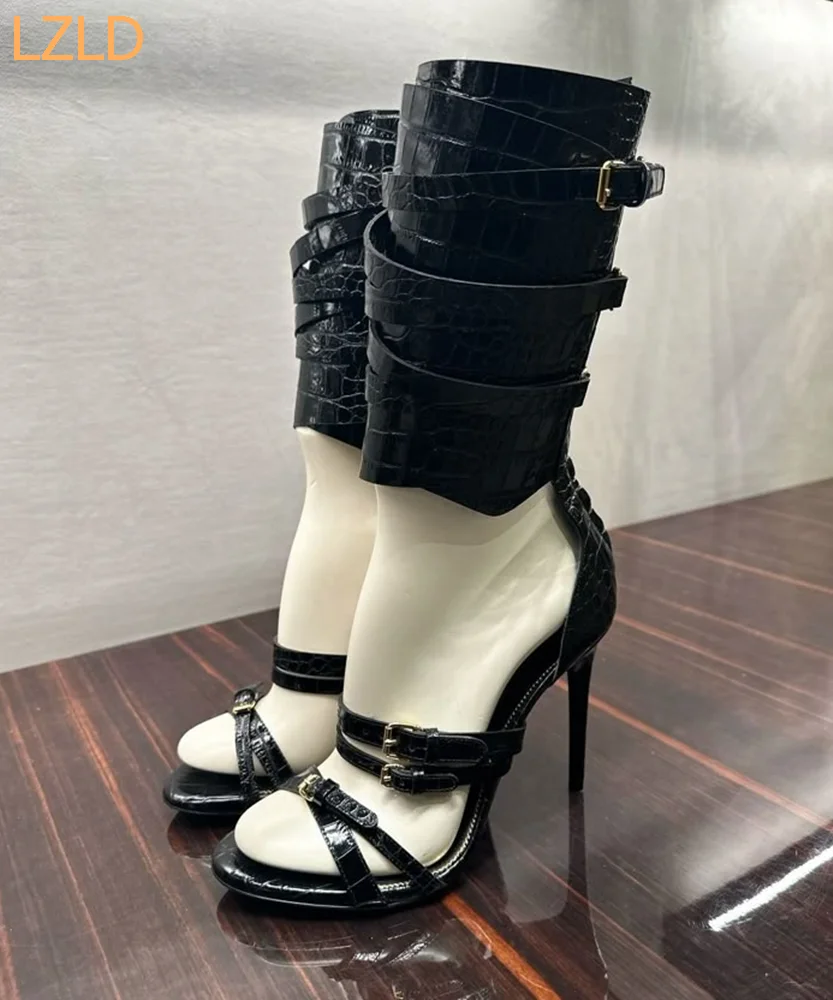 Women'S Fashion Belts - Czarne seksowne wybiegi damskie sandały 2025