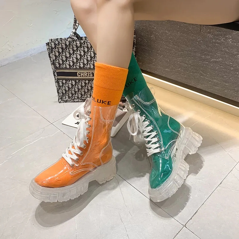 Women'S Fashion Rain Boots - Przezroczyste Botki na Platformie 2026 Nowa