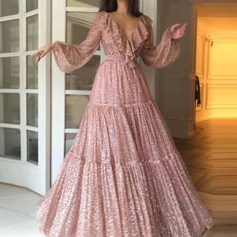 Women'S Fashion Gilded Age - Modna siatkowa pozłacana suknia wieczorowa z
