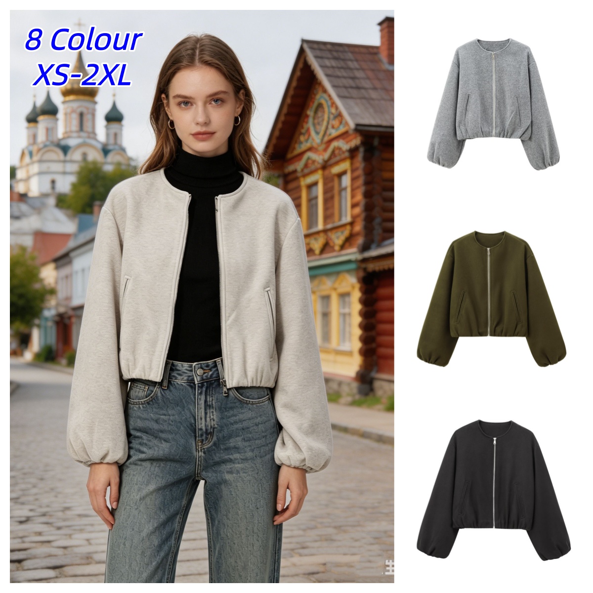 Women'S Fashion Bomber Jacket - Damskie kurtki bomberki retro z okrągłym
