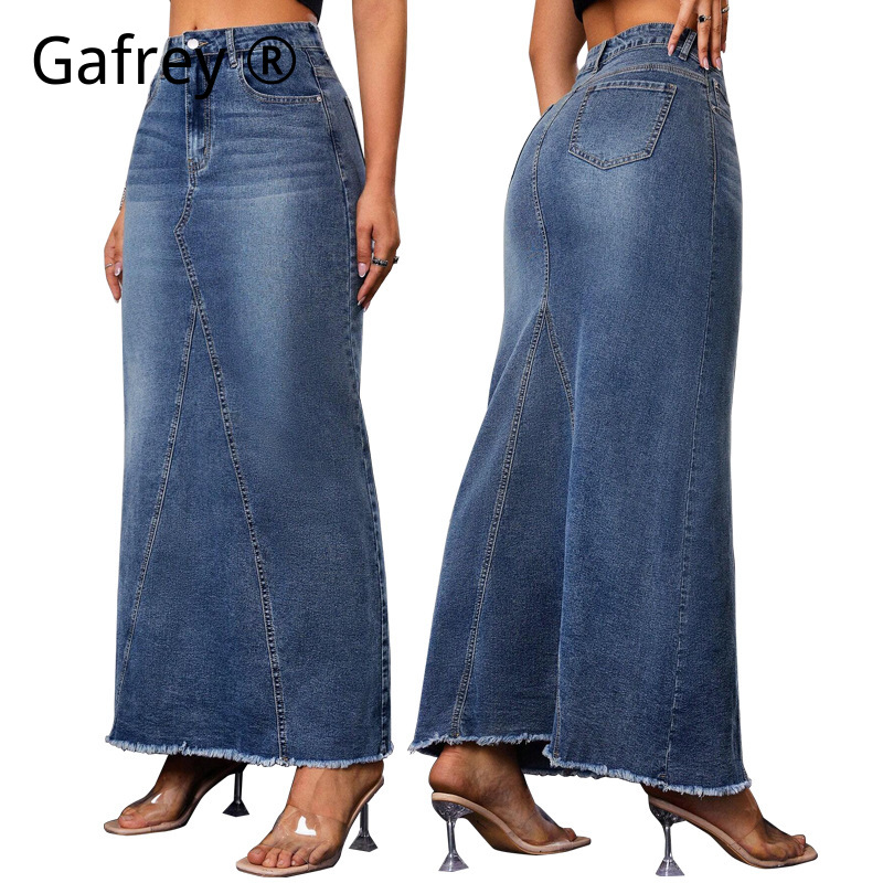 Women Fashion Jeans - Damska dżinsowa spódnica midi z wysokim