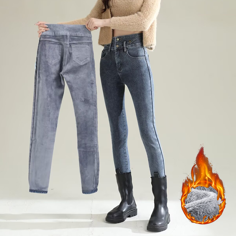 Women Fashion Jeans - Zimowe damskie eleganckie pluszowe termiczne jeansy