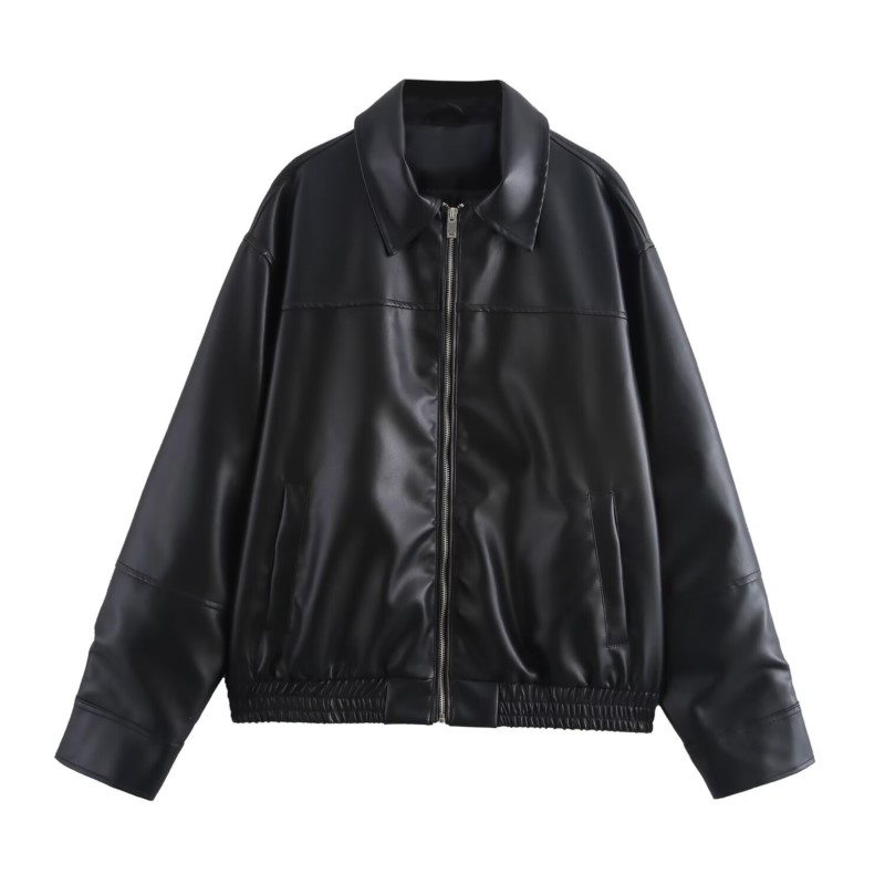 Women'S Fashion Bomber Jacket - Kurtki bomberki z ekoskóry w stylu