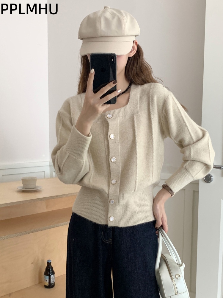 Women'S Fashion Gilet - Kardigan z dzianiny z kwadratowym dekoltem