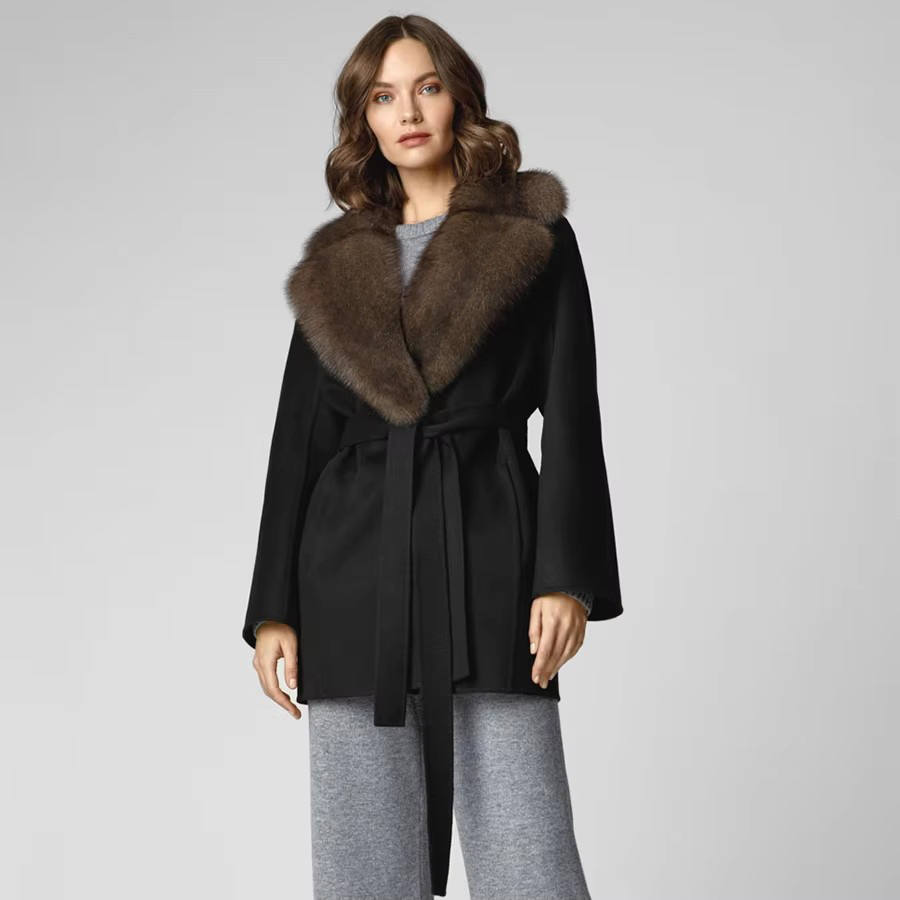 Women'S Fashion Bomber Jacket - Naturalne futro lisa z kołnierzem wywijanym,
