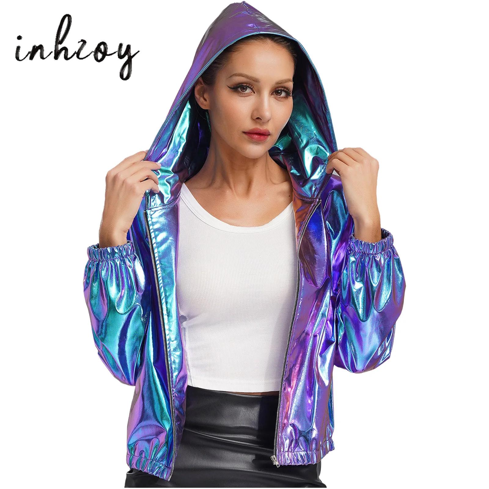 Women'S Fashion Bomber Jacket - Damska holograficzna kurtka bomberka z długim