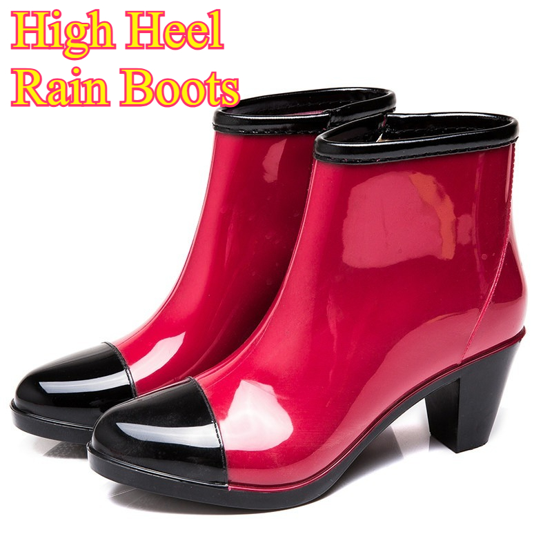 Damskie botki na obcasie, prze – Women'S Fashion Rain Boots recenzja i cena