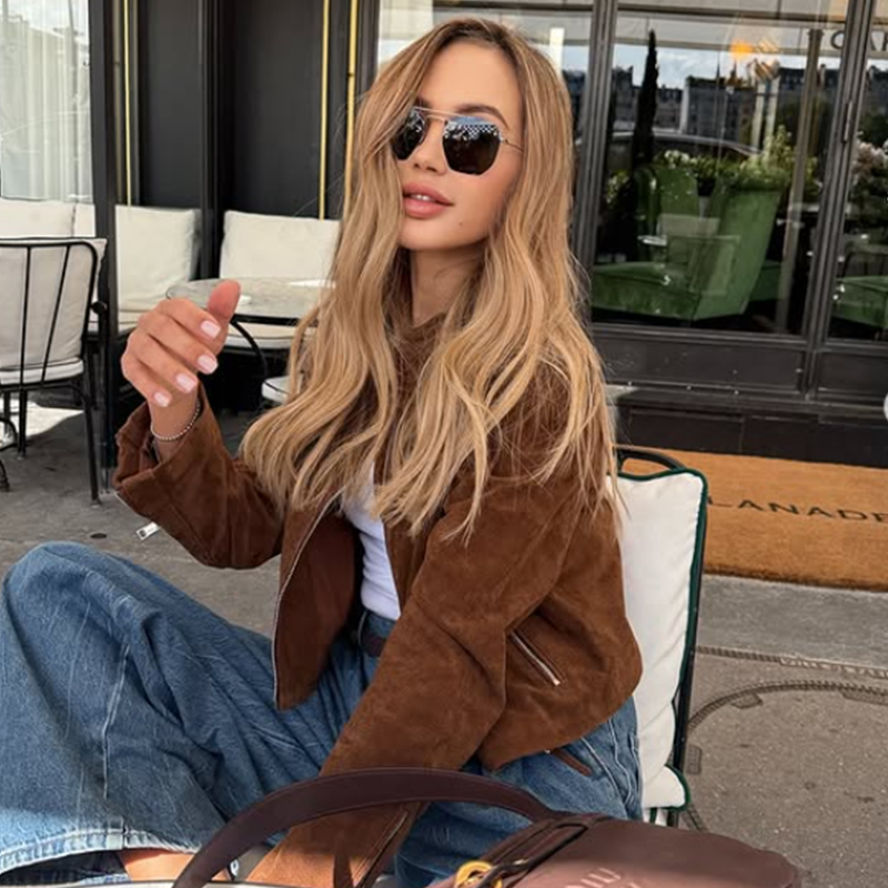 HXAO Krótka kurtka zamszowa da – Women'S Fashion Bomber Jacket recenzja i cena