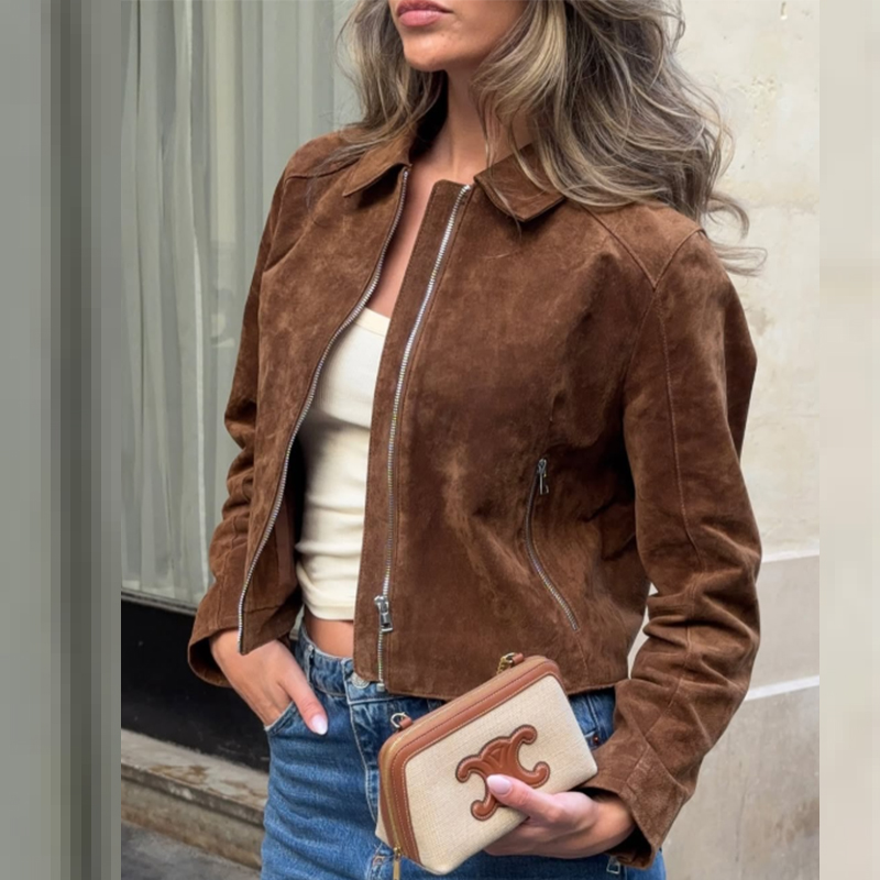 HXAO Krótka kurtka zamszowa da – Women'S Fashion Bomber Jacket recenzja i cena