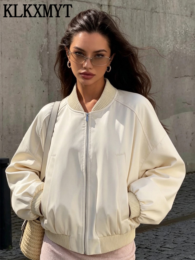 KLKXMYT Damska Jedwabna Satyno – Women'S Fashion Bomber Jacket recenzja i cena