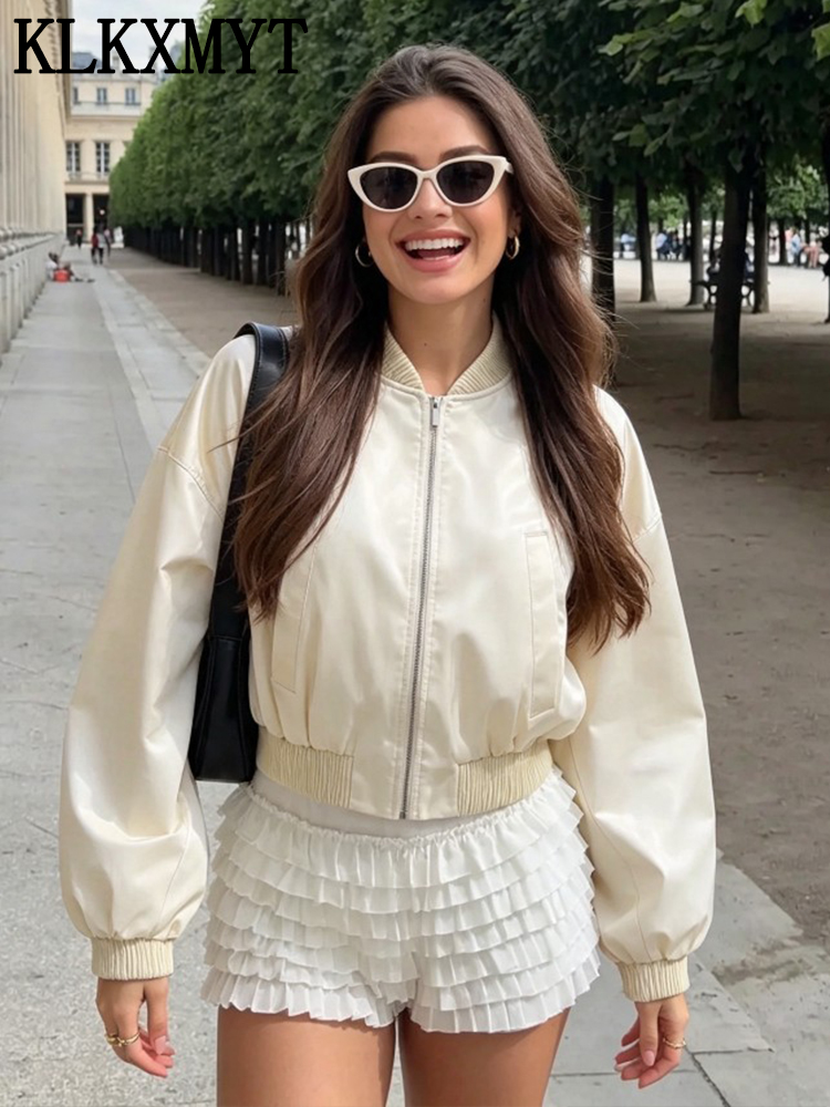 KLKXMYT Damska Jedwabna Satyno – Women'S Fashion Bomber Jacket recenzja i cena