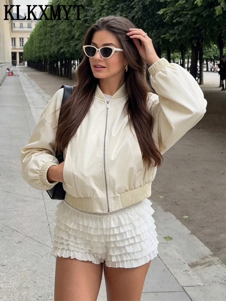 KLKXMYT Damska Jedwabna Satyno – Women'S Fashion Bomber Jacket recenzja i cena