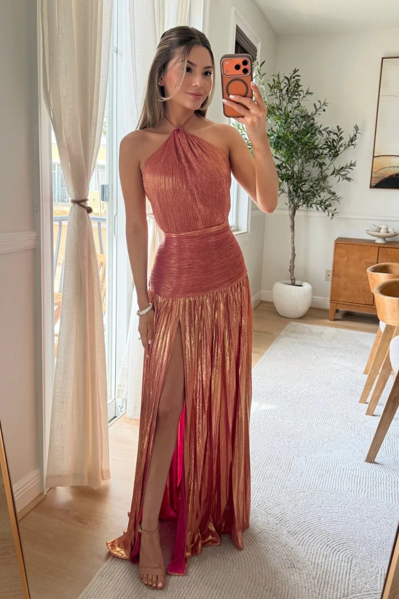 Damska Sukienka Maxi z Metalic – Women'S Fashion Gilded Age recenzja i cena