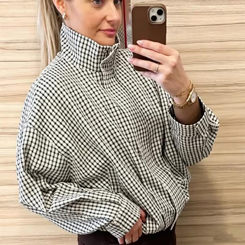 Damska kurtka bomberka w kratę – Women'S Fashion Bomber Jacket recenzja i cena